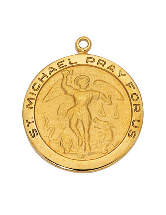Engravable Gold over Sterling Silver St. Michael Medal w/ 24" Rhodium Chain Engravable Gold over Sterling Silver St. Michael Medal Engravable Gold over Sterling Silver St. Michael necklace