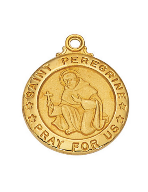 Custom Engraved Medals Personalized medals  Engravable Gold over Sterling Silver St. Peregrine Medal w/ 20" Gold Plated Chain