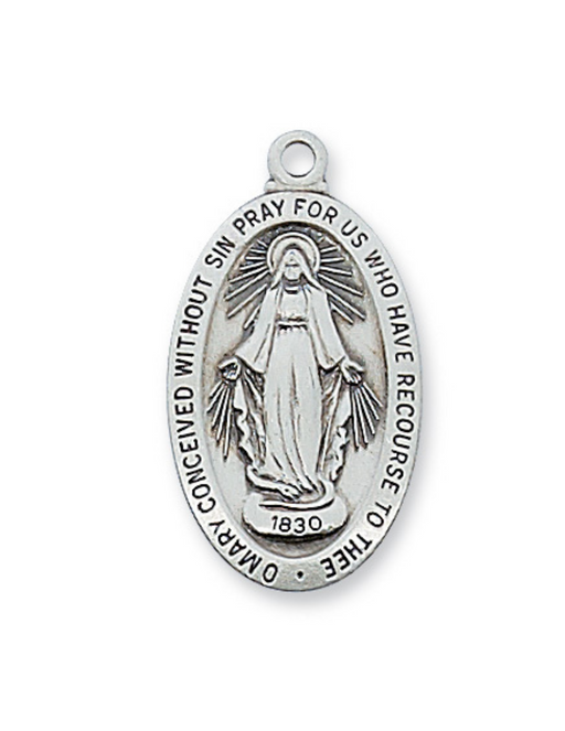 Custom Engraved Medals Personalized medals  Engravable Sterling Silver Miraculous Medal w/ 18" Rhodium Plated Chain