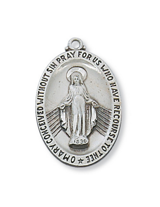 Custom Engraved Medals Personalized medals  Engravable Sterling Silver Miraculous Medal w/ 24" Rhodium Plated Chain