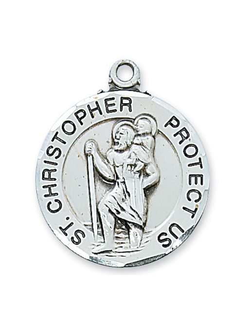 Engravable Sterling Silver St. Christopher Round Medal w/ 24" Rhodium Plated Chain Engravable Sterling Silver St. Christopher Round Medal Engravable Sterling Silver St. Christopher Round necklace