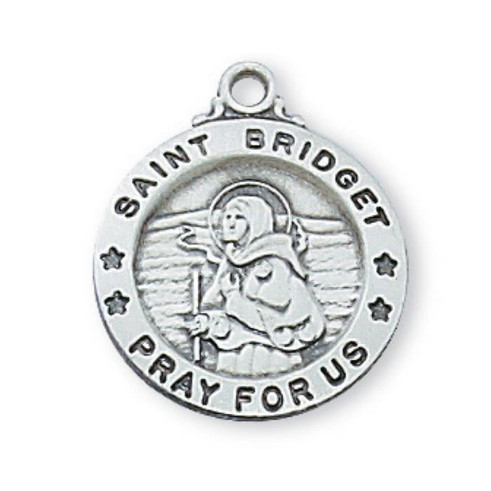 Engravable Sterling Silver St. Bridget Medal w/ 20" Rhodium ChainEngravable Sterling Silver St. Bridget Medal w/ 20" Rhodium Chain