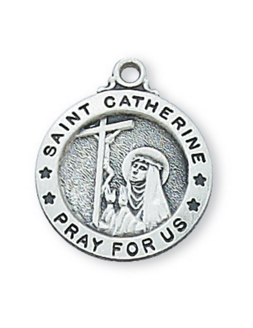 Engravable Sterling Silver St. Catherine Medal w/ 18" Rhodium Chain Engravable Sterling Silver St. Catherine Medal Engravable Sterling Silver St. Catherine necklace