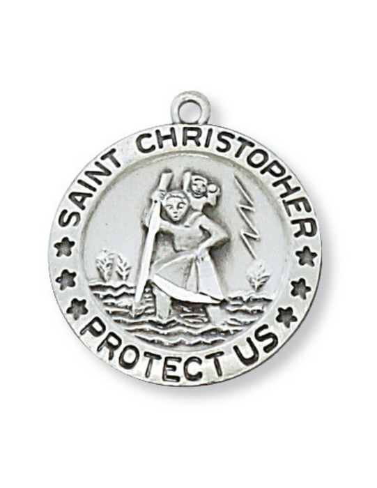 Engravable Sterling Silver St. Christopher Medal w/ 18" Rhodium Chain