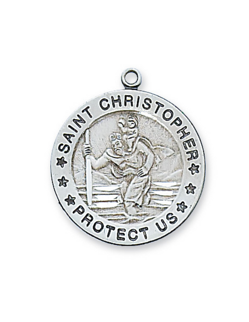 Engravable Sterling Silver St. Christopher Medal w/ 24" Rhodium Plated Chain Engravable Sterling Silver St. Christopher necklace