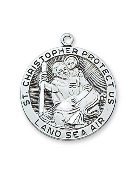 Sterling Silver St. Christopher Medal w/ 24" Rhodium Plated Chain Sterling Silver St. Christopher Medal Sterling Silver St. Christopher necklace