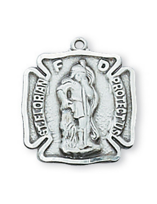 Engravable Sterling Silver St. Florian Medal w/ 18" Rhodium Plated Chain Engravable Sterling Silver St. Florian Medal Engravable Sterling Silver St. Florian necklace