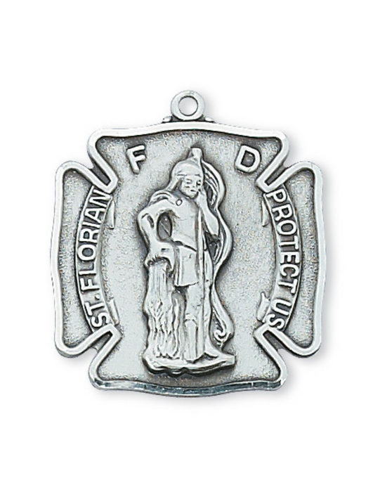 Engravable Sterling Silver St. Florian Medal w/ 24" Rhodium Plated Chain