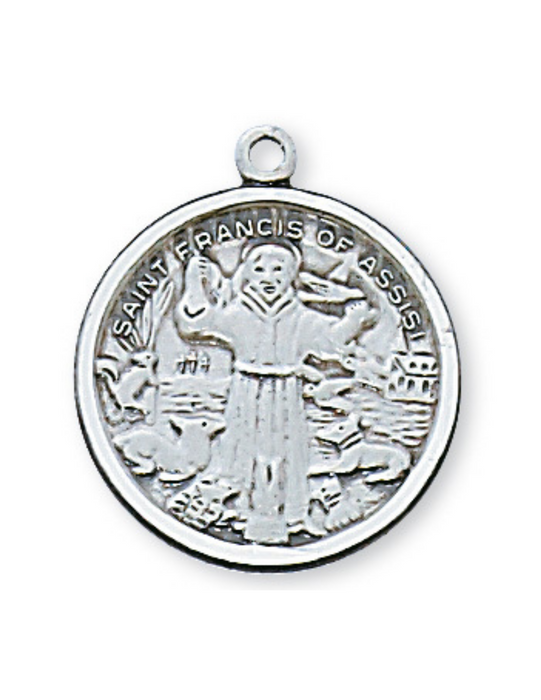 Engravable Sterling Silver St. Francis Medal w/ 18" Rhodium Plated Chain