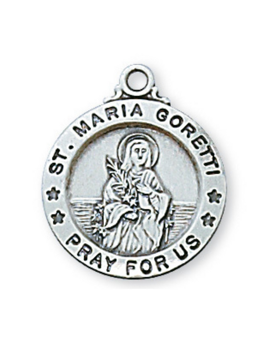 Engravable Sterling Silver St. Maria Goretti Medal w/ 18" Rhodium Chain Engravable Sterling Silver St. Maria Goretti Medal Engravable Sterling Silver St. Maria Goretti necklace