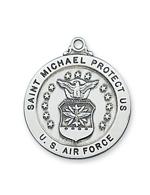 Engravable Sterling Silver St. Michael Air Force Medal w/ 24" Rhodium Plated Chain Engravable Sterling Silver St. Michael Air Force Medal Engravable Sterling Silver St. Michael Air Force necklace