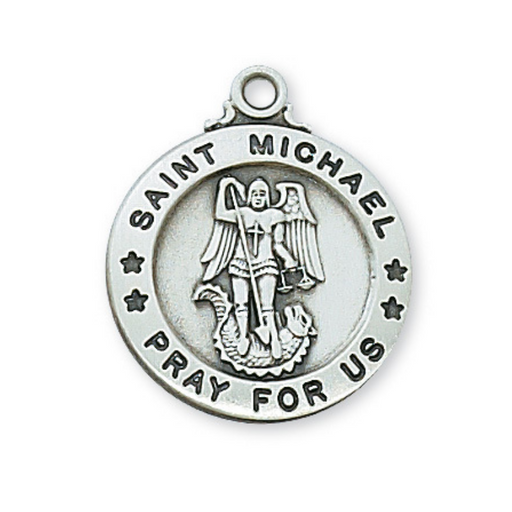 Engravable Sterling Silver St. Michael Medal w/ 20" Rhodium Chain Holy Medals Holy Medal Necklace Medals for Protection Necklace for Protection