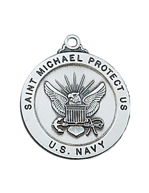 Custom Engraved Medals Personalized medals Engravable Sterling Silver St. Michael Navy Medal w/ 24" Rhodium Plated Chain