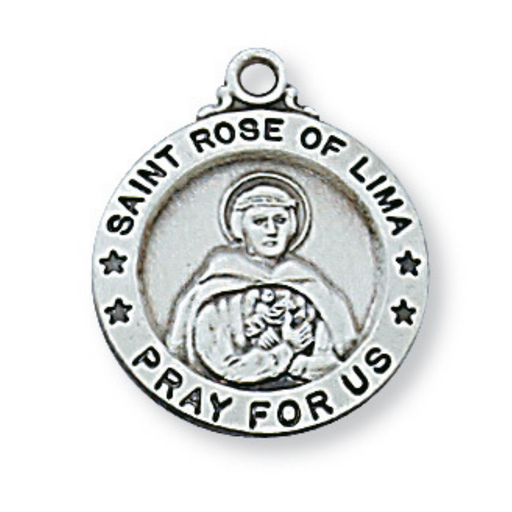 Engravable Sterling Silver St. Rose of Lima Medal w/ 18" Rhodium Chain Holy Medals Holy Medal Necklace Medals for Protection Necklace for Protection