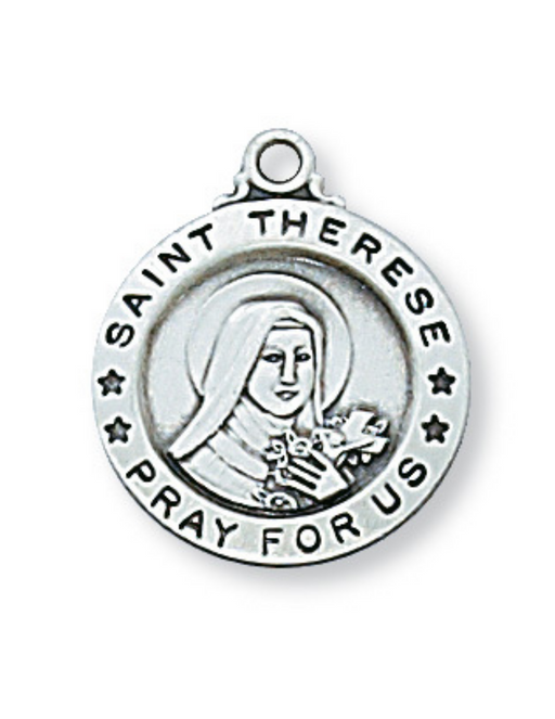 Engravable Sterling Silver St. Therese Medal w/ 18" Rhodium Chain Engravable Sterling Silver St. Therese Medal Engravable Sterling Silver St. Therese necklace