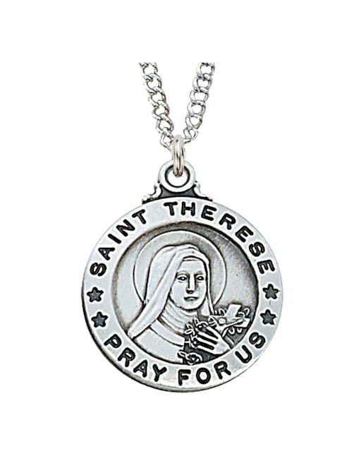 Engravable Sterling Silver St. Therese Medal w/ 20" Chain Engravable Sterling Silver St. Therese Medal Engravable Sterling Silver St. Therese necklace