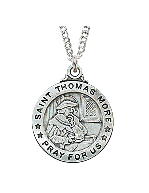Engravable Sterling Silver St. Thomas More Medal w/ 20" Rhodium Chain Engravable Sterling Silver St. Thomas More Medal Engravable Sterling Silver St. Thomas More necklace