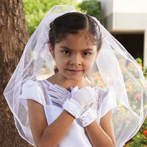 Diadema Rosa con Cruz de Perlas Velo Primera Comunión
