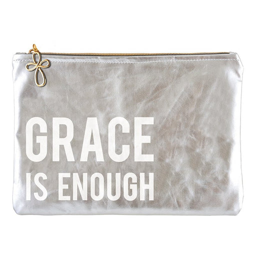 Shiny Platinum-Silver Zippered Pouch - Grace is Enough