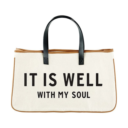 11" Large Canvas Tote with Genuine Leather Handles - It Is Well With My Soul
