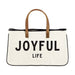 11" Large Canvas Tote with Genuine Leather Handles - Joyful Life