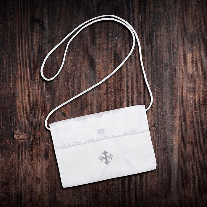 First Communion Satin Embroidered Cross Purse with Snap Closure