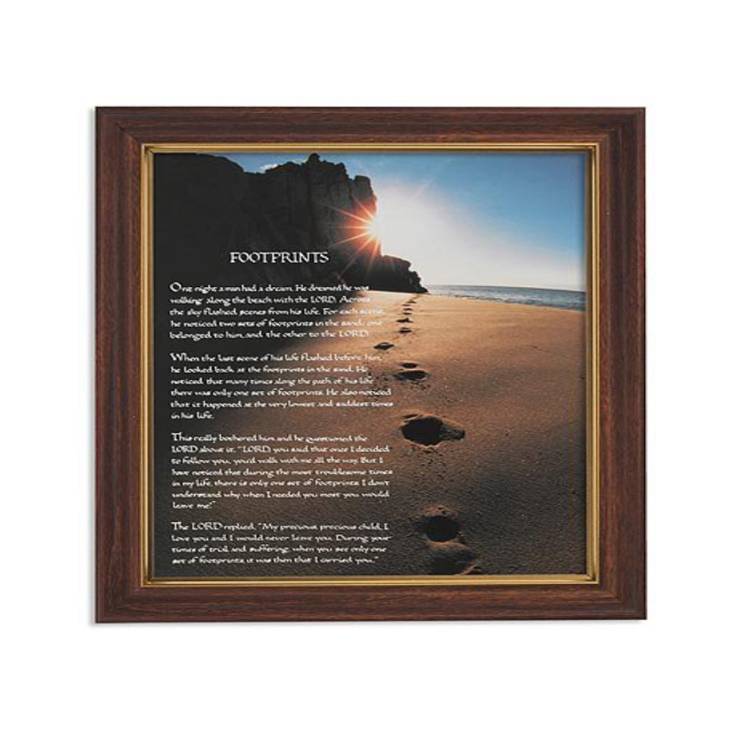 Footprints in the Sand Framed Print in Wood Tone Finish Frame — Agapao