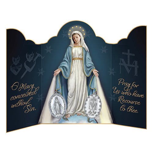 Our Lady of the Miraculous Medal Triptych Card - 12 Pieces Per Package