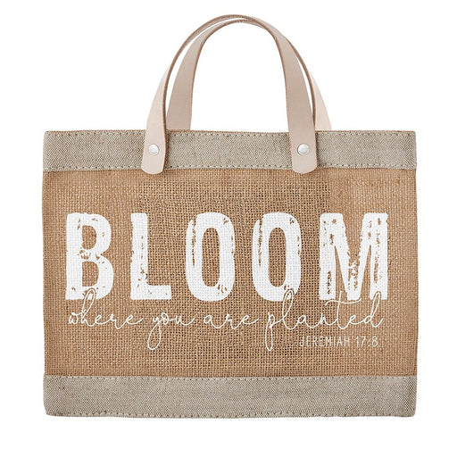 Mini Market Tote with Genuine Leather Handles - Bloom Where You're Planted