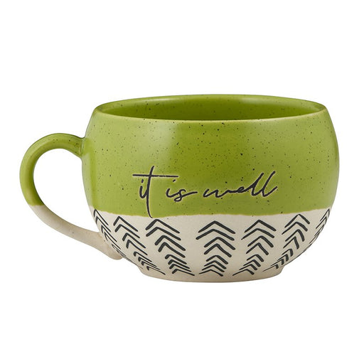 16oz Stoneware It Is Well Green Round Mug - 2 Pieces Per Package