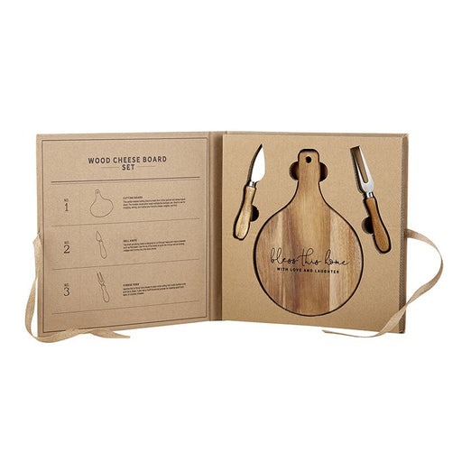 Bless this Home - Cardboard Wood Paddle Cheese Board Set