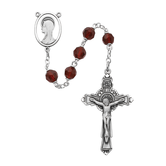 Garnet Tin Cut Sterling Silver Blessed Virgin Mary Rosary