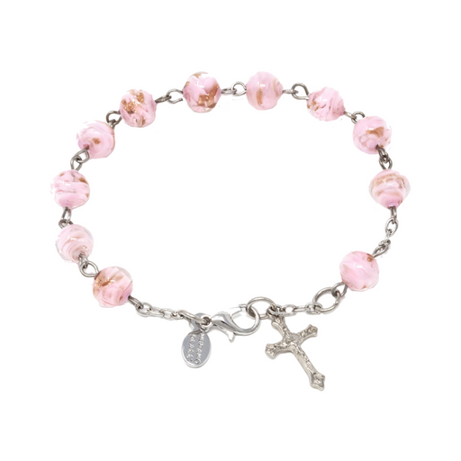 Pink Murano Silver-Tone Rosary Bracelet with Genuine Sommerso Beads