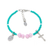 Genuine Pink and Teal Murano Bracelet with Miraculous Medal, Crucifix and Sommerso Beads