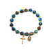 Genuine Turquoise Murano Gold Tone Stretch Bracelet with Miraculous Medal, Crucifix and Millefiori Beads