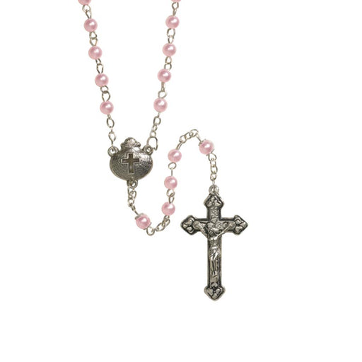 Girl's Pink Baptism Pearl Rosary - 4 Pieces Per Package