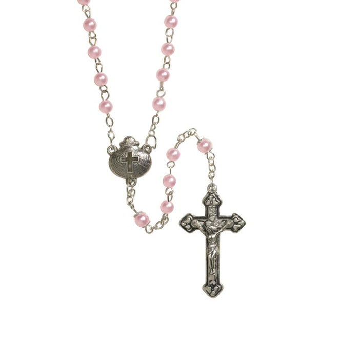 Girl's Pink Baptism Pearl Rosary - 4 Pieces Per Package