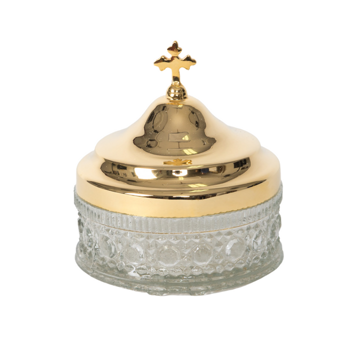 Copa de ablución de vidrio con cubierta chapada en oro