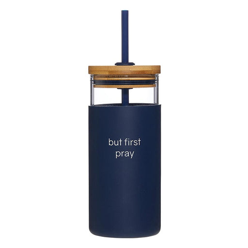 Glass Tumbler with Bamboo Lid - But First Pray