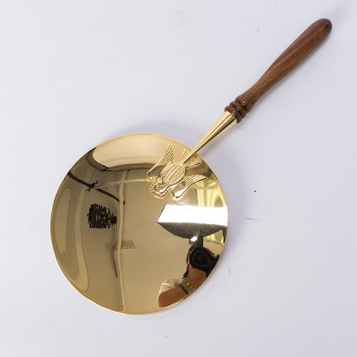 gold Plated Communion Paten with Wood Handle Gold plated Communion Paten w/ Wood Handle, Â Raised Holy Spirit on Backside of Paten