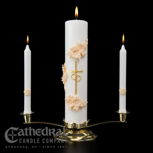 7/8" X 10 1/4" Gold and Cream Holy Matrimony Candle - Side Candles Only