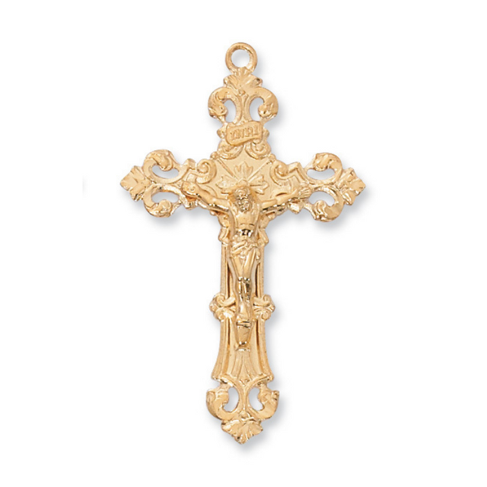 Gold over Pewter Crucifix with 24" Chain Crucifix Crucifix Symbolism Catholic Crucifix items