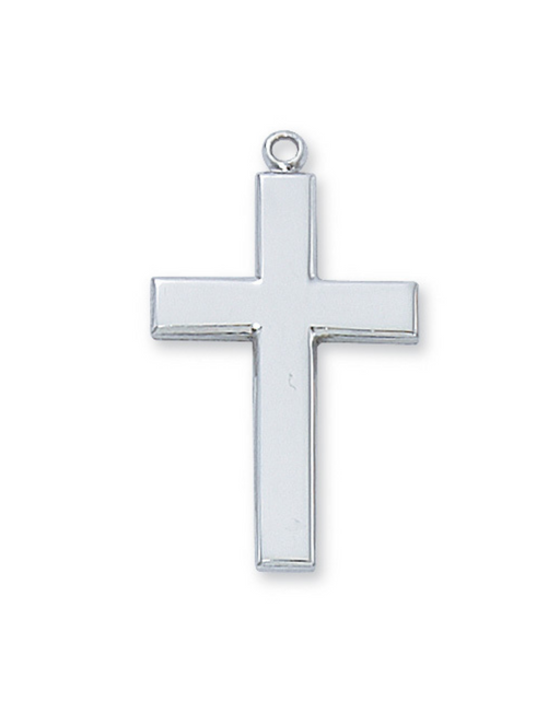 Sterling Silver Simple Cross w/ 24" Rhodium Plated Chain Cross Necklace Cross for Protection Necklace for Protection Cross Necklaces