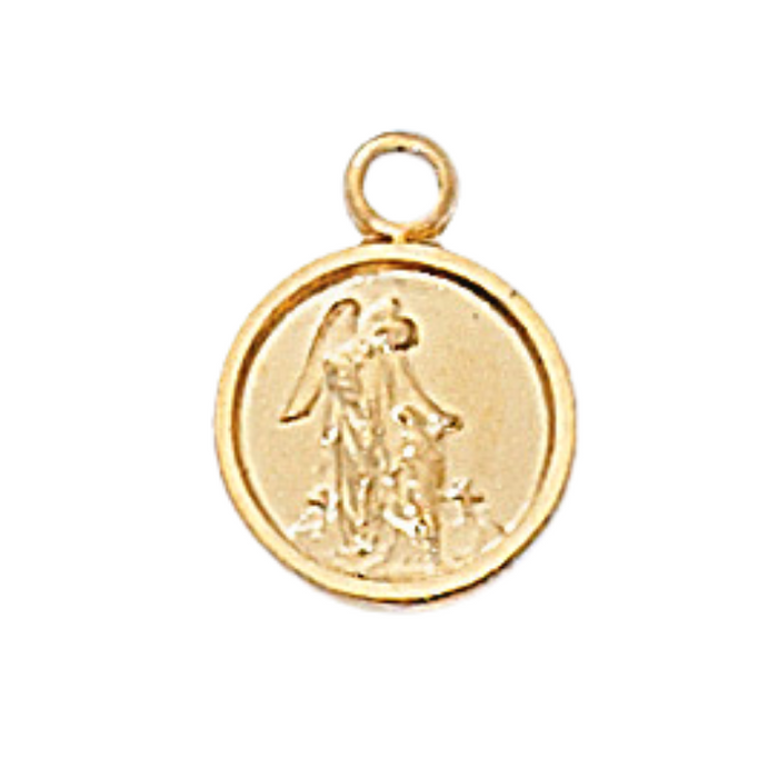 Gold over Sterling Silver Guardian Angel Medal w/ 13" Fine Rhodium Chain Catholic Gifts Catholic Presents Gifts for all occasion
