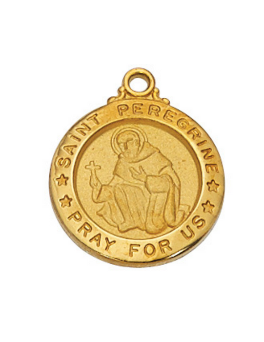 Gold over Sterling Silver St. Peregrine Medal w/ 18" Gold Plated Chain