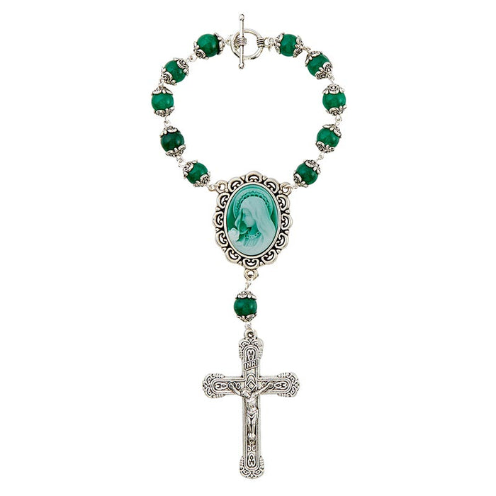 Green Rosary With Cameo Centerpiece Volterra Collection - 2 Pieces Per Package