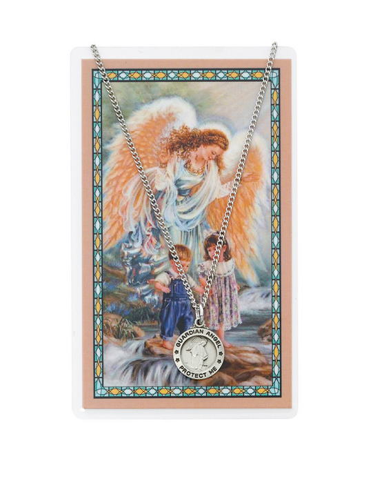 Guardian Angel Medal with 16" Chain and Laminated Holy Card Set