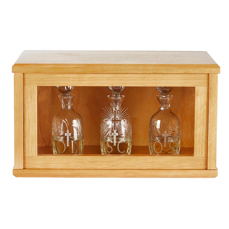 Holy Cross Ambry Display Cabinet - Medium Oak Stain Church Supply Church Goods Church Furniture
