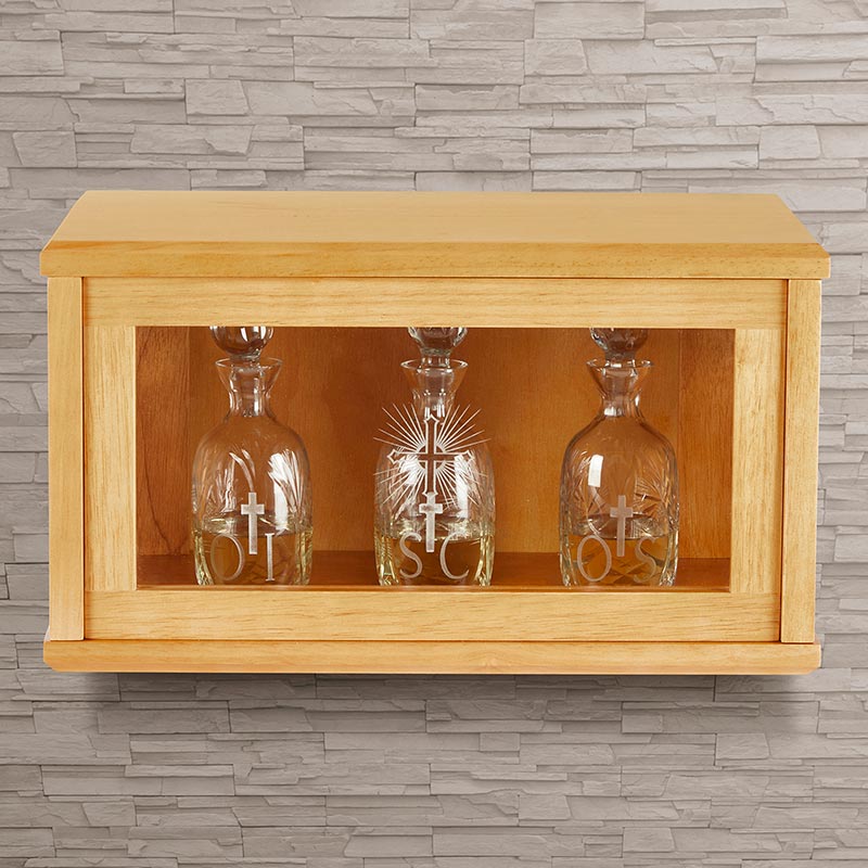 Holy Cross Ambry Display Cabinet - Medium Oak Stain Church Supply Church Goods Church Furniture