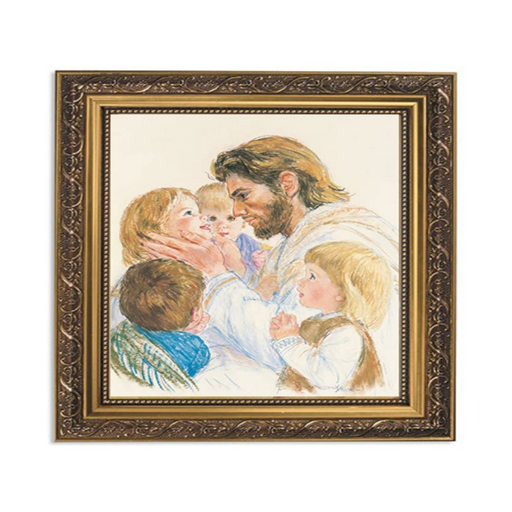 Christ With Children Ornate Gold Finish Frame